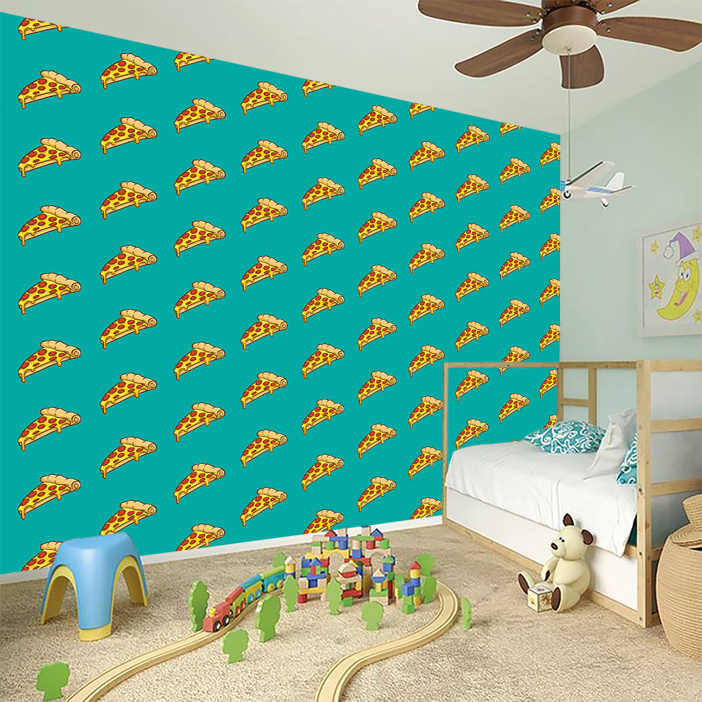 Teal Pizza Pattern Print Wall Sticker