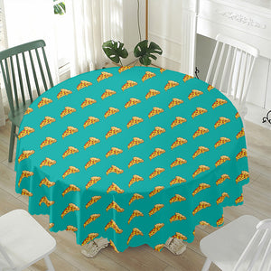 Teal Pizza Pattern Print Waterproof Round Tablecloth