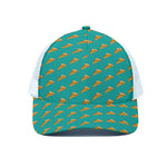 Teal Pizza Pattern Print White Mesh Trucker Cap