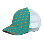 Teal Pizza Pattern Print White Mesh Trucker Cap
