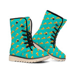 Teal Pizza Pattern Print Winter Boots