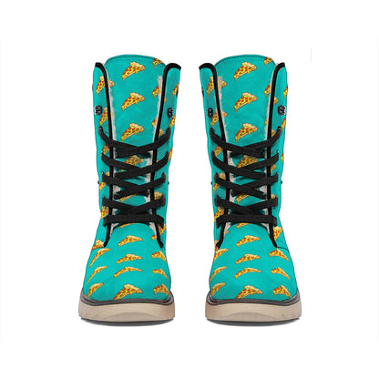 Teal Pizza Pattern Print Winter Boots