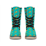Teal Pizza Pattern Print Winter Boots