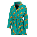 Teal Pizza Pattern Print Women's Bathrobe