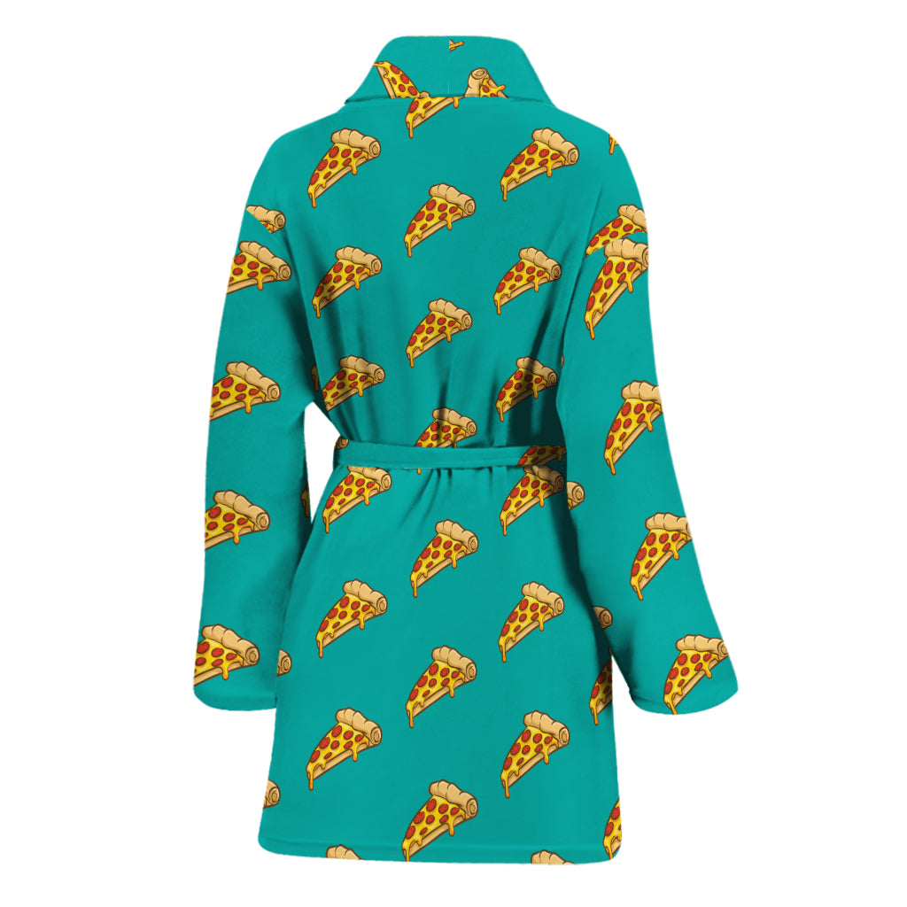 Teal Pizza Pattern Print Women's Bathrobe