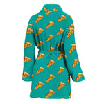 Teal Pizza Pattern Print Women's Bathrobe