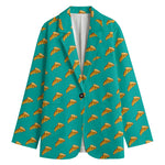 Teal Pizza Pattern Print Women's Blazer