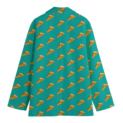 Teal Pizza Pattern Print Women's Blazer