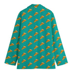 Teal Pizza Pattern Print Women's Blazer