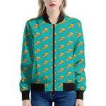 Teal Pizza Pattern Print Women's Bomber Jacket