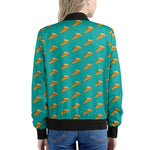 Teal Pizza Pattern Print Women's Bomber Jacket