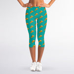 Teal Pizza Pattern Print Women's Capri Leggings
