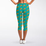 Teal Pizza Pattern Print Women's Capri Leggings