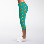 Teal Pizza Pattern Print Women's Capri Leggings