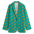 Teal Pizza Pattern Print Women's Cotton Blazer