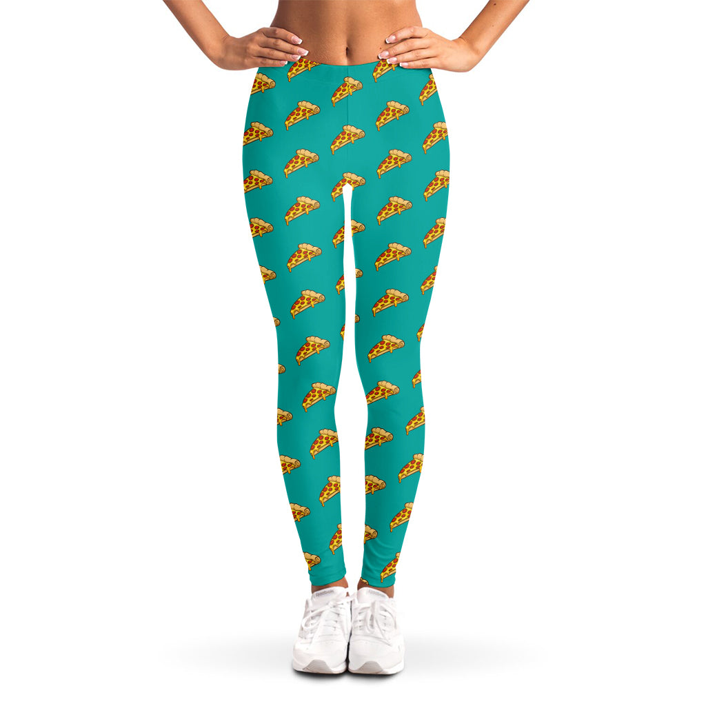 Teal Pizza Pattern Print Women's Leggings