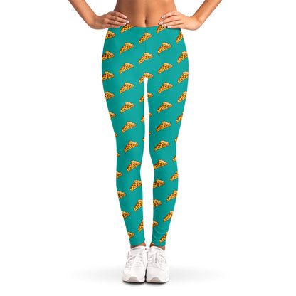 Teal Pizza Pattern Print Women's Leggings