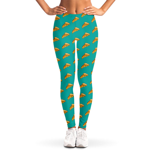 Teal Pizza Pattern Print Women's Leggings