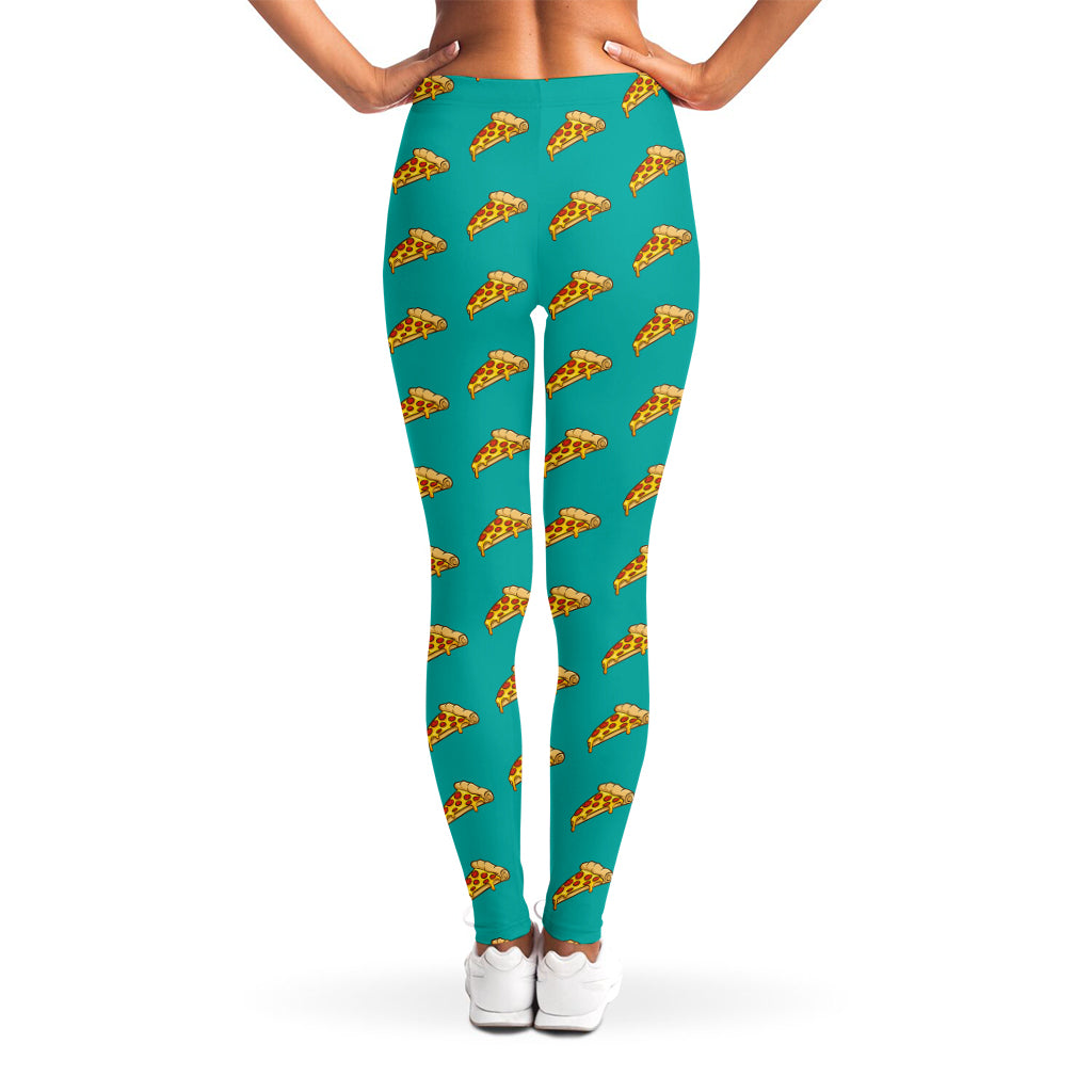 Teal Pizza Pattern Print Women's Leggings