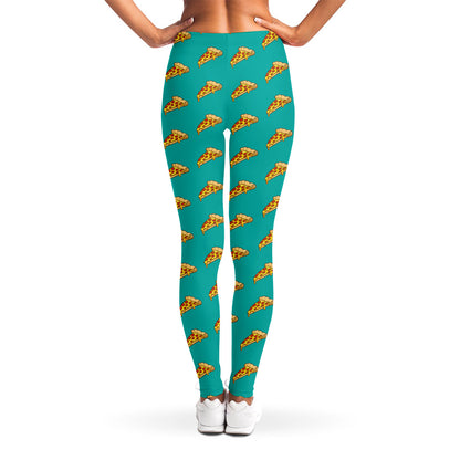 Teal Pizza Pattern Print Women's Leggings