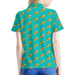 Teal Pizza Pattern Print Women's Polo Shirt