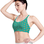 Teal Pizza Pattern Print Women's Sports Bra