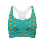 Teal Pizza Pattern Print Women's Sports Bra