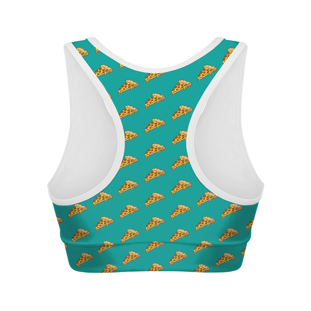 Teal Pizza Pattern Print Women's Sports Bra