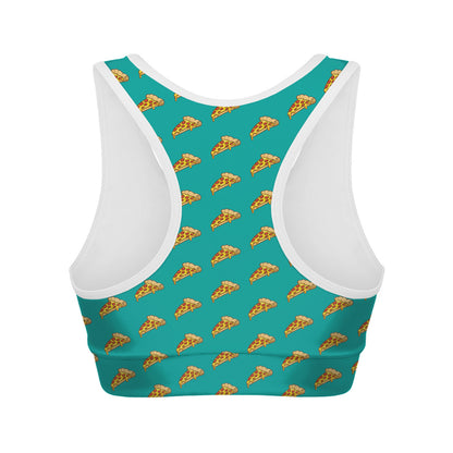 Teal Pizza Pattern Print Women's Sports Bra