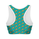 Teal Pizza Pattern Print Women's Sports Bra
