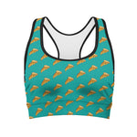 Teal Pizza Pattern Print Women's Sports Bra