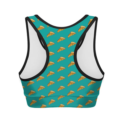 Teal Pizza Pattern Print Women's Sports Bra