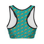 Teal Pizza Pattern Print Women's Sports Bra