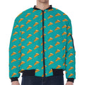 Teal Pizza Pattern Print Zip Sleeve Bomber Jacket