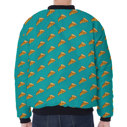 Teal Pizza Pattern Print Zip Sleeve Bomber Jacket