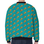 Teal Pizza Pattern Print Zip Sleeve Bomber Jacket