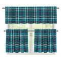 Teal Plaid Pattern Print 3 Piece Kitchen Curtains