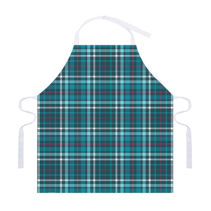Teal Plaid Pattern Print Adjustable Apron
