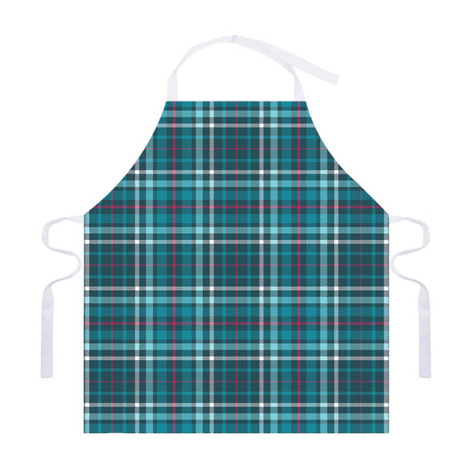 Teal Plaid Pattern Print Adjustable Apron