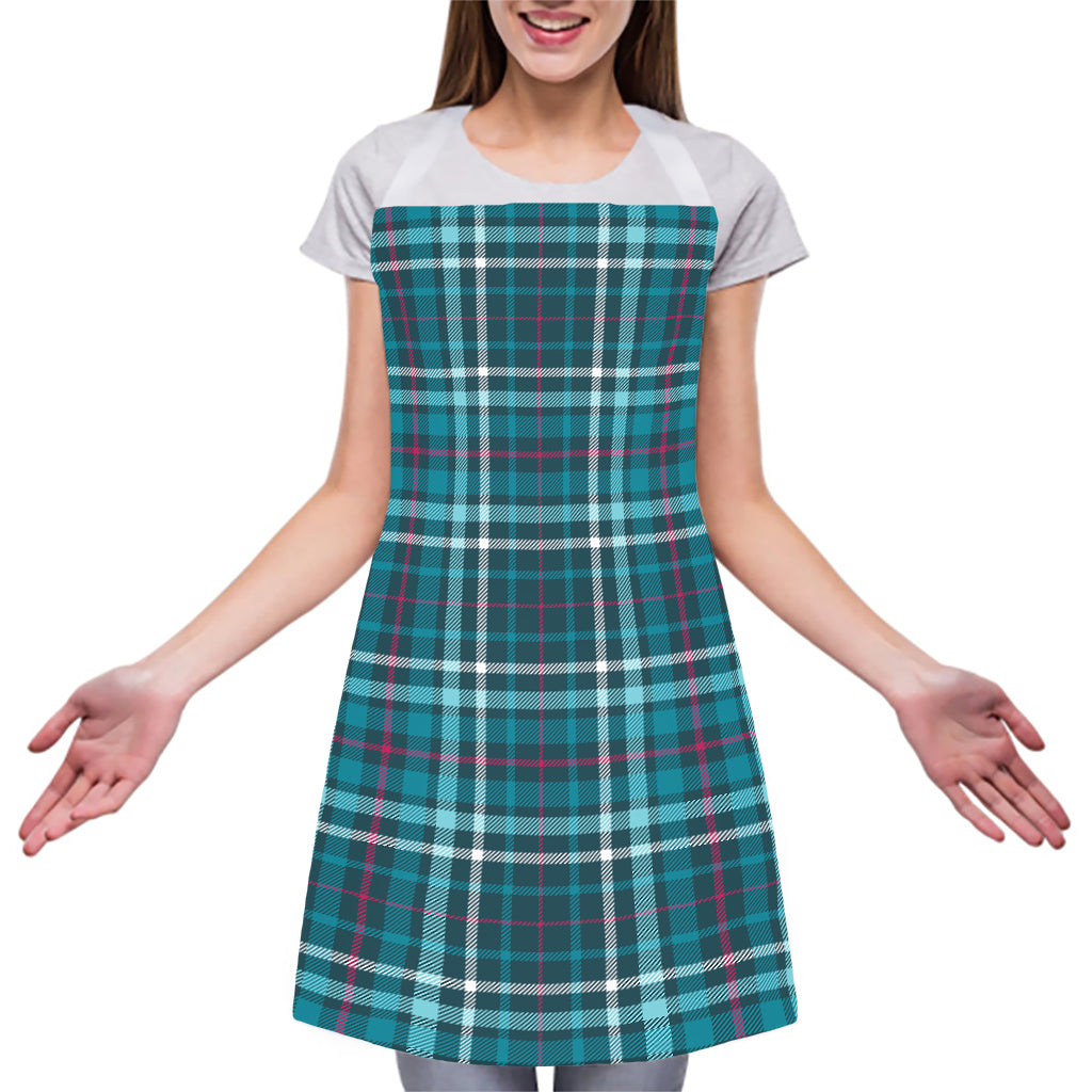 Teal Plaid Pattern Print Adjustable Apron