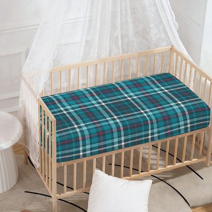 Teal Plaid Pattern Print Baby Crib Sheet