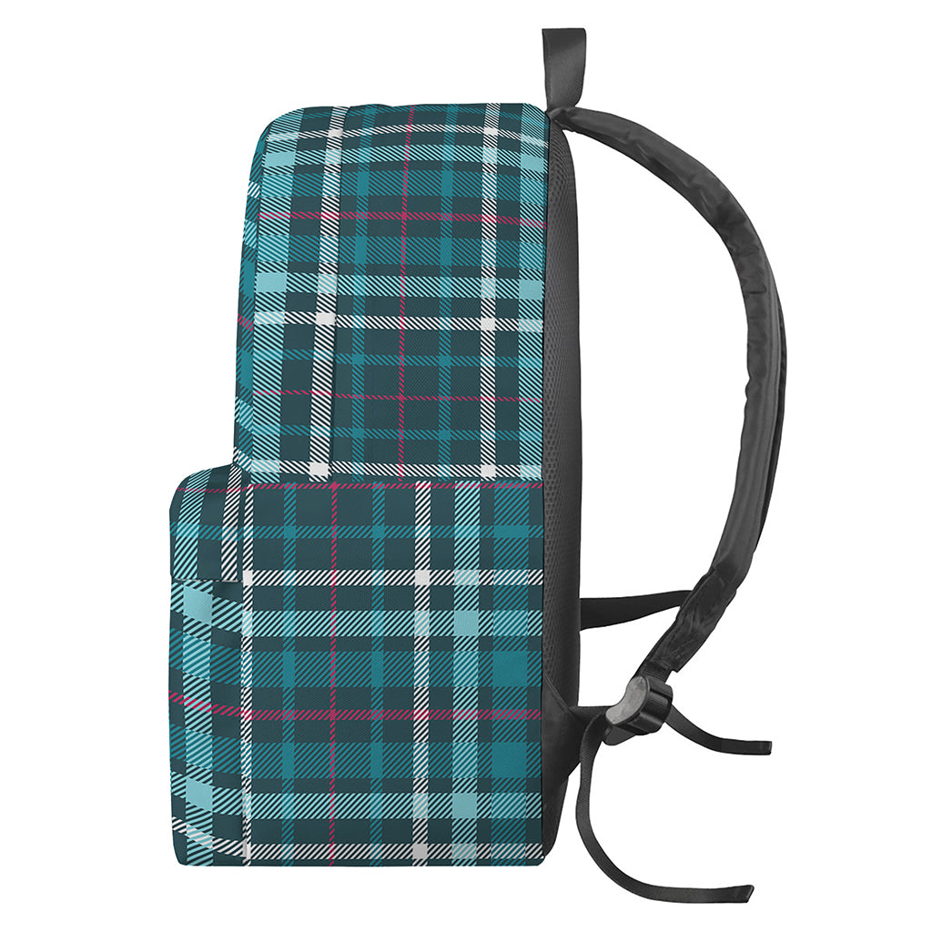 Teal Plaid Pattern Print Backpack