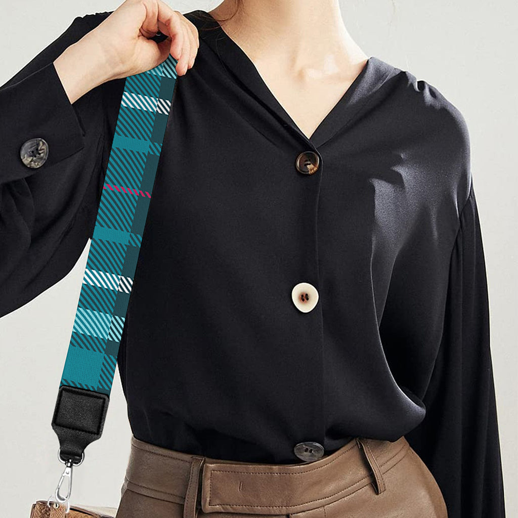 Teal Plaid Pattern Print Bag Strap