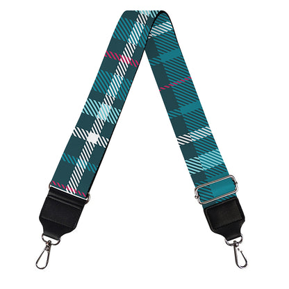Teal Plaid Pattern Print Bag Strap