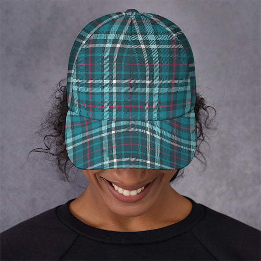 Teal Plaid Pattern Print Baseball Cap