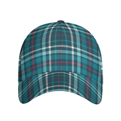 Teal Plaid Pattern Print Baseball Cap