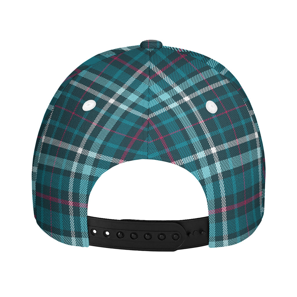 Teal Plaid Pattern Print Baseball Cap