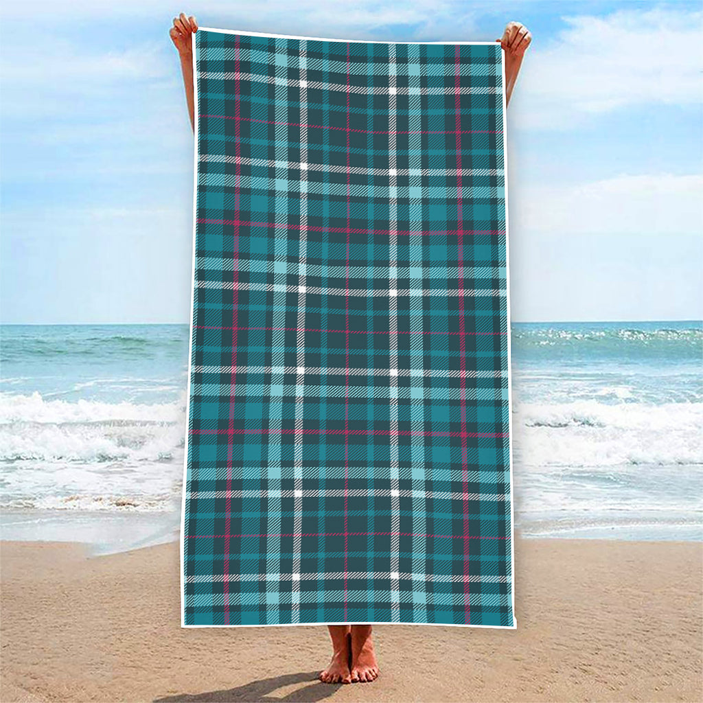 Teal Plaid Pattern Print Beach Towel
