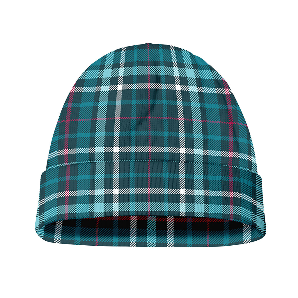Teal Plaid Pattern Print Beanie