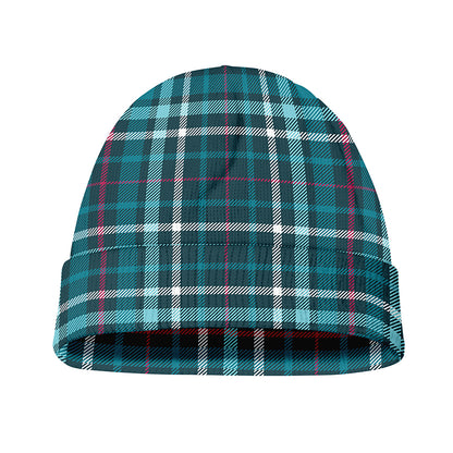 Teal Plaid Pattern Print Beanie